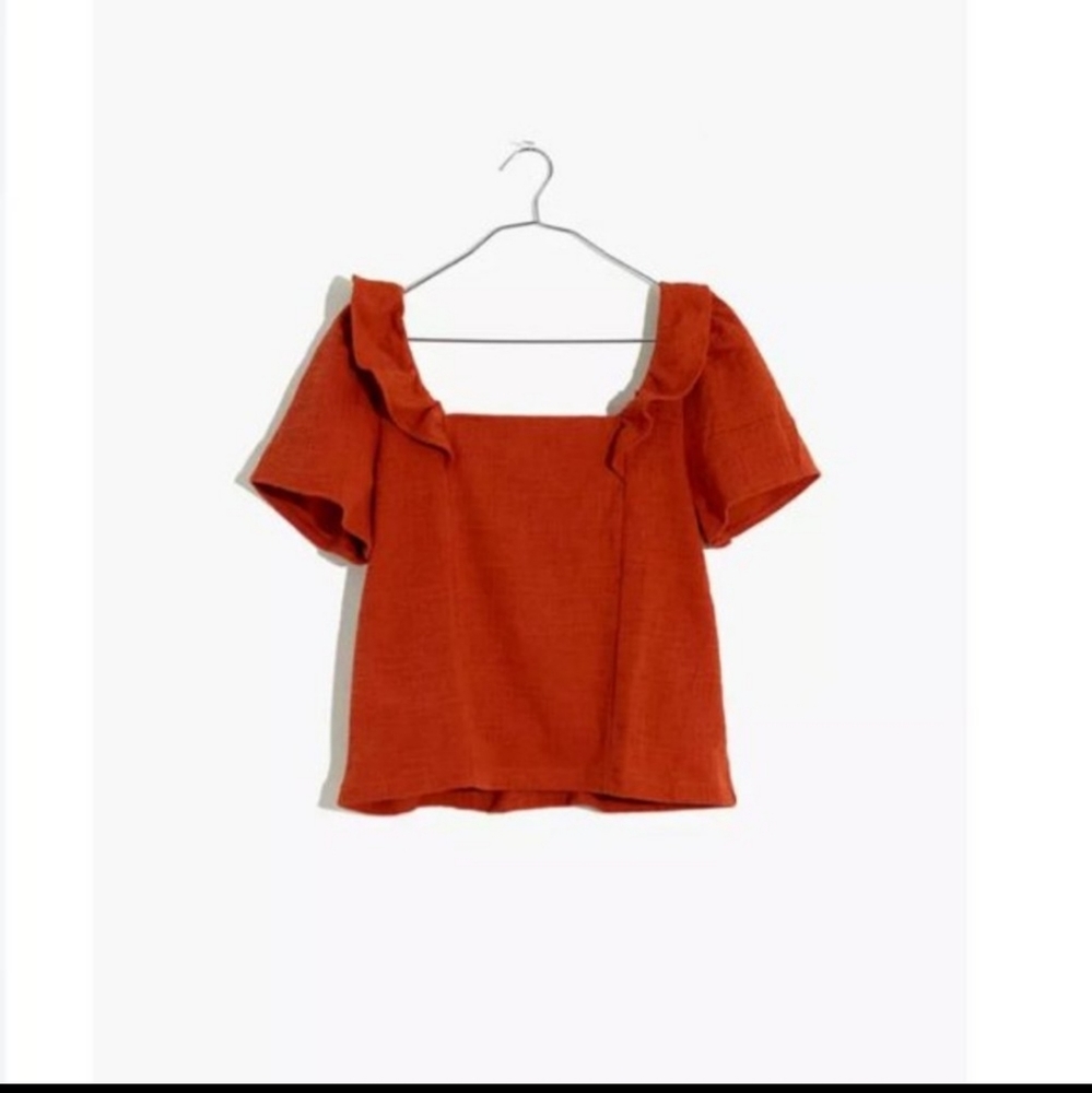 Madewell burnt orange top with ruffles